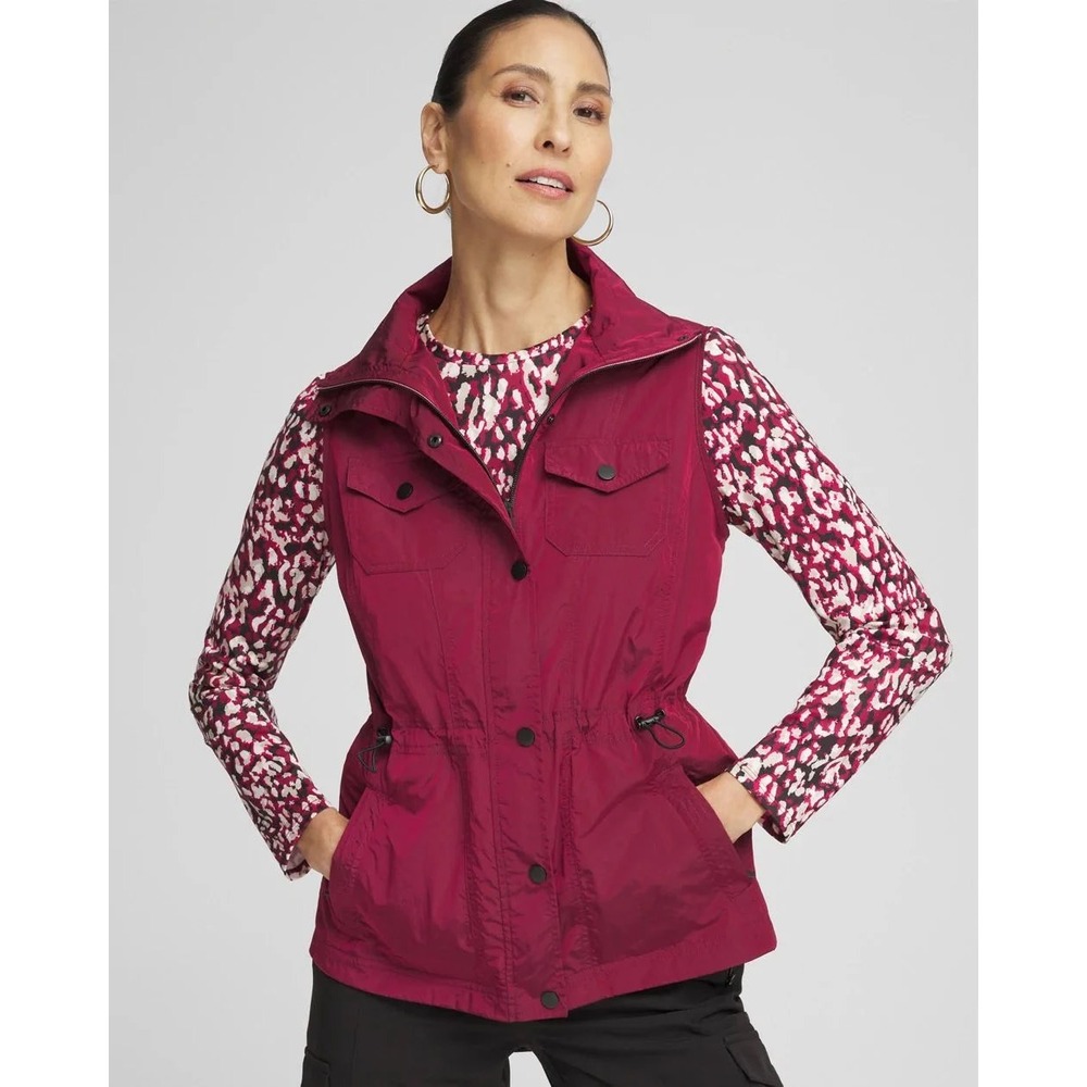 Chico's Utility Full Zip Drawstring Waist Vest Womens S Magenta Pink Windbreaker
